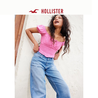 HOLLISTER24春夏甜辣泡泡袖两穿短袖短款衬衫上衣女 357995-1 粉色 S (165/88A)