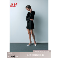 H&M女装2024春季时尚休闲百搭亚麻混纺连衣裙1220146 黑色 160/88A S