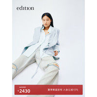 edition西装外套女2024夏可拆飘带轻薄苎麻宽肩女绅士西服 蓝灰色  L/170