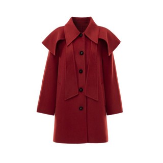 太平鸟女装 冬季时尚优雅气质红色斗篷双面呢大衣女