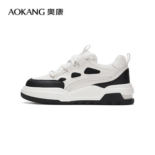 奥康（Aokang）女鞋 2024春季黑白熊猫厚底增高时尚休闲板鞋女 黑白 单层 36