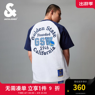 杰克·琼斯（JACK&JONES）春夏季款NBA联名勇士队宽松纯棉字母刺绣上衣短袖T恤男224201243 本白色A06 常规 本白色A06 185/104A/XL