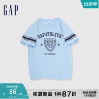 Gap 盖璞 男童2024夏季纯棉数字logo短袖T恤复古风儿童装上衣890534 天蓝色 140cm(M)亚洲尺码