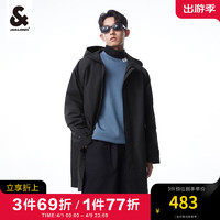 杰克琼斯 杰克·琼斯（JACK&JONES）男装风衣外套男春秋三防风衣休闲连帽立领中长款大衣高级感痞帅 黑色E40 185/104A/XL