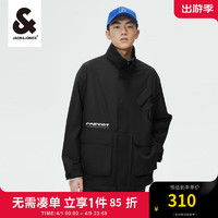 杰克琼斯 杰克·琼斯（JACK&JONES）春季男士夹克衣服外套休闲宽松舒适个性立领夹克衣服外套上衣男装 黑色 175/96A/M