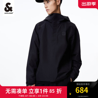 杰克琼斯 杰克·琼斯（JACK&JONES）秋季男装工装户外长袖潮流上衣立领三防连帽风衣大衣外套男士 黑色 175/96A/M