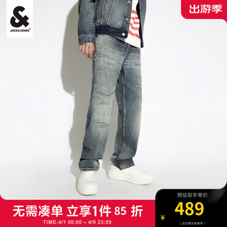 杰克琼斯 杰克·琼斯（JACK&JONES）秋季休闲长裤潮酷百搭做旧刮破直筒弹力水洗牛仔裤223332004 中牛仔蓝E42 175/82A/MRW腰加宽