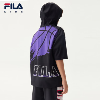 FILA【防紫外线】FILA斐乐童装男童短袖t恤2022夏季中大童上衣潮f 深黑-BK 140cm