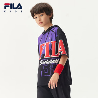 FILA【防紫外线】FILA斐乐童装男童短袖t恤2022夏季中大童上衣潮f 深黑-BK 140cm