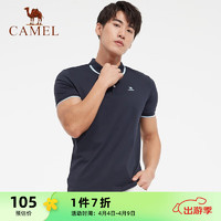 CAMEL 骆驼 短袖t恤男士薄款翻领宽松polo衫纯色运动上衣 C45225L1002 墨蓝 L