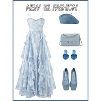 蓝色碎花茶歇法式连衣裙盐系穿搭吊带长裙子夏季女装御姐风