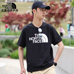 THE NORTH FACE 北面 短袖男2023年七月上新户外休闲经典印花LOGO圆领纯棉T恤7WCI 黑色/5JZS-JK3 L