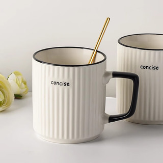 品喻 PINYU）杯子马克杯咖啡杯陶瓷杯水杯茶杯家用大容量情侣带勺冲泡杯