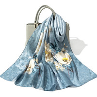 上海故事真丝丝巾女士2024春夏披肩喷绘长巾礼盒装 玉茗浮蝶