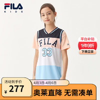 FILA斐乐童装儿童篮球服2022夏季女大童运动时尚连衣裙假两件 RD宝蓝-NV 105cm