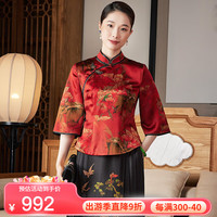 玺玥中国风经典40姆米重缎香云纱宫廷式京派女中式唐装上衣2024夏 红色 XXL