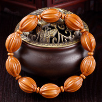 盘道 橄榄核手串 南瓜珠 3年红油核 文玩手串男橄榄雕素核 南工大师阿福手工打磨 1.5*2.2cm
