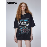 古由卡（GUUKA）潮牌猫系列可爱短袖T恤男夏 休闲简约纯棉上衣宽松百搭 黑色F4633 M