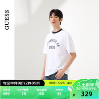 GUESS24年夏季男女同款美式复古撞色百搭短袖T恤-MO2K9435K NVY-白黑 M