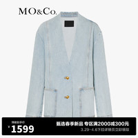 MO&Co.2024春毛边V领廓形怀旧棉质牛仔夹克外套MBD1JKT034 牛仔蓝色 L/170