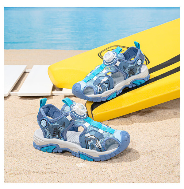 七波辉儿童凉鞋男童包头沙滩鞋2024夏季款中大童运动鞋 深蓝/月 33 33