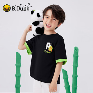 B.Duck【熊猫DADA】小黄鸭童装儿童纯棉短袖T恤2024款夏装男童上衣 黑色 140cm
