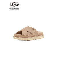 UGG 女士时尚休闲厚底交叉露趾魔术贴一字拖鞋 1137910 浅灰褐色 40