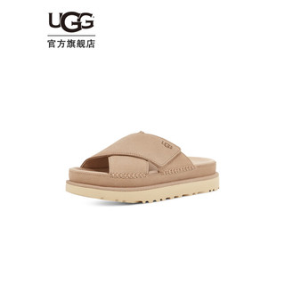 UGG 女士时尚休闲厚底交叉露趾魔术贴一字拖鞋 1137910 浅灰褐色 37