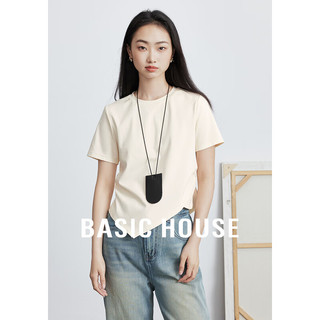 百家好（Basic House）夏季时尚休闲百搭打底纯色女款T恤B0624H5I542 椰奶杏 M