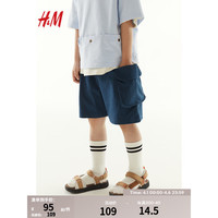 H&M童装男童2024夏季休闲时尚汗布及膝COOLMAX短裤1225916 深蓝色 120/53