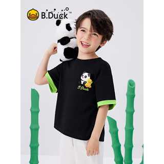 B.Duck【熊猫DADA】小黄鸭童装儿童纯棉短袖T恤2024款夏装男童上衣 黑色 150cm