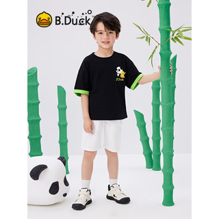 B.Duck【熊猫DADA】小黄鸭童装儿童纯棉短袖T恤2024款夏装男童上衣 黑色 150cm