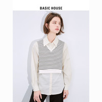 百亿补贴：BASICHOUSE 百家好 Basic House/百家好条纹多扣衬衫女2023春季新款设计感小众假两件