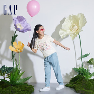 Gap女童2024夏季纯棉logo印花圆领短袖T恤儿童装上衣890394 白色 110cm(XXS)亚洲尺码