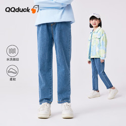 QQ duck 可可鸭 童装儿童裤子女童牛仔裤大童直筒休闲裤直筒牛仔浅蓝；140