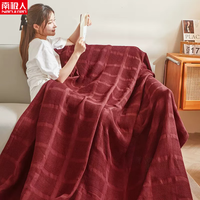 南极人（NanJiren）全棉老式毛巾被纯棉空调被夏季单人毯子办公室午睡毯毛巾毯 蜂窝-酒红 150x200cm(700克)