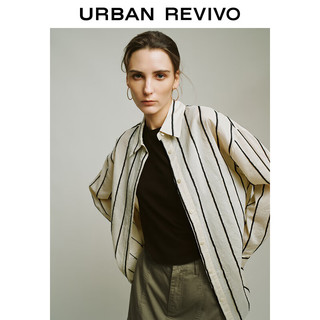 URBAN REVIVO UR2024夏季女装慵懒休闲简约撞色条纹开襟衬衫UWH240040 米白条纹 S