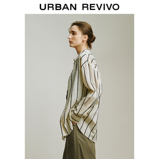 URBAN REVIVO UR2024夏季女装慵懒休闲简约撞色条纹开襟衬衫UWH240040 米白条纹 S