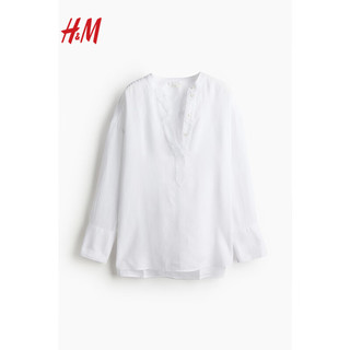 H&M2024春季女士休闲时尚潮流简约风套头式亚麻衬衫1219139 白色 170/116A XL