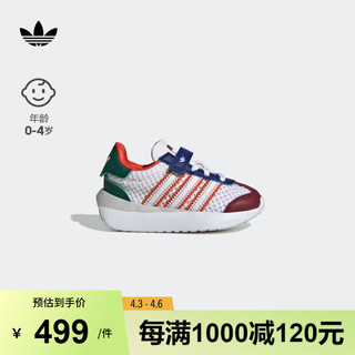 adidas COUNTRY XLG经典魔术贴学步鞋男婴童阿迪达斯三叶草 白/学院橙黄/胜利蓝 23码