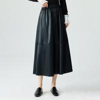 甜酷风黑色PU皮半身裙2024春季通勤时尚高腰中长a字裙