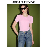 URBAN REVIVO 女士圆领修身短袖T恤衫 UWJ440024 浅粉色 M