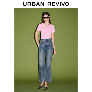 URBAN REVIVO 女士圆领修身短袖T恤衫 UWJ440024 浅粉色 M