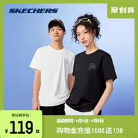 SKECHERS 斯凯奇 白色短袖男女同款2024年情侣运动速干T恤