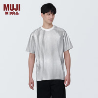 无印良品（MUJI）男式 天竺织 圆领短袖T恤 男士打底衫男款 夏季AB1MKA4S 白色条纹 XL (180/104A)