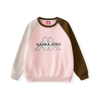 Kappa Kids卡帕圆领拼色卫衣时尚百搭运动女童上衣校园潮流可爱长袖 浅粉色 150