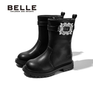 百亿补贴：BeLLE 百丽 女童时装靴中筒靴冬季英伦风防滑时尚洋气百搭加绒保暖公主靴
