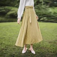 INMAN 茵曼 新中式改良马面裙女2024年春季国风缎面垂感A摆半身裙子