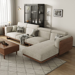 HUAWENSHIJIA 华文世家 北欧风全实木沙发新中式白蜡木布艺沙发简约大小户型客厅实木家具