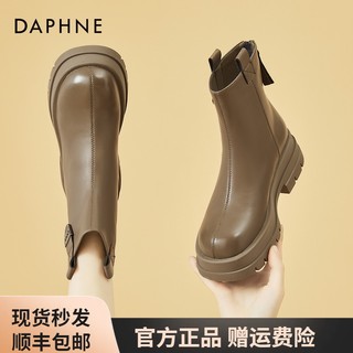 DAPHNE 达芙妮 马丁靴女百搭冬季英伦风切尔西短靴百厚底烟筒靴子加绒棉鞋